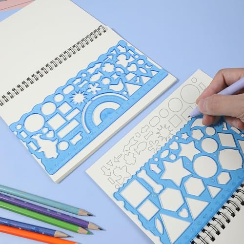 JIEYAO 2 Pcs Geometric Drawings Templates, Multi-Shaped Drafting Stencils, Plastic Measuring Templates Rulers Clear Drawing Triangle Tool Protractor Set for Studying Designing Office(Blue) - color: Blue