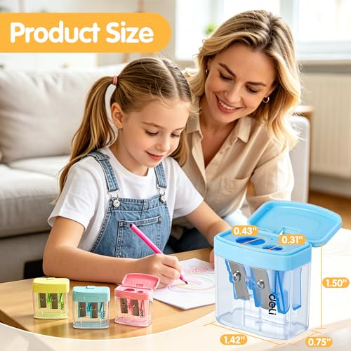 Deli Pencil Sharpener, 100 Pack Pencil Sharpeners Manual | Dual Holes Compact Colored Handheld Pencil Sharpener with Lid for Kids, School, Office - size: 100 Pack