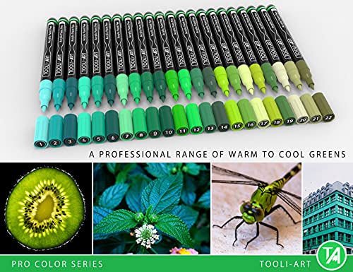 Acrylic Paint Pens 22 Green Tones Assorted Pro Color Series Markers Set 0.7mm Extra Fine Tip for Rock Painting, Glass, Mugs, Wood, Metal, Canvas, Projects, Non Toxic, Waterbased, Quick Drying - color: GREEN XF