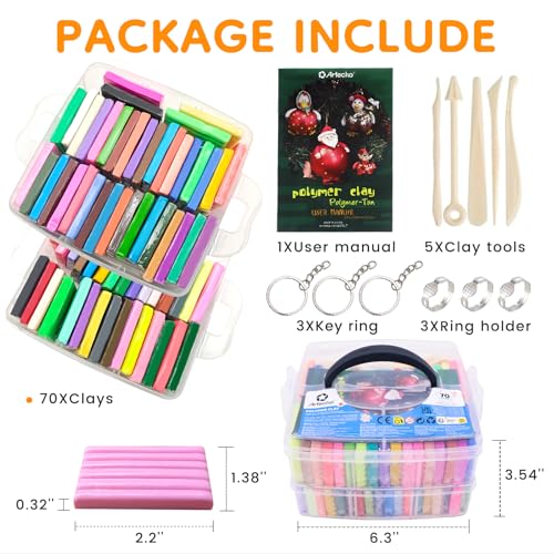 Artecho Polymer Clay Kit, 70 Colors Oven Bake Clay | Modeling Clay for Adults, DIY Sculpting Craft Set with Sculpting Tools, Jewelry Accessories, Arts and Crafts Gifts - color: 70 colors