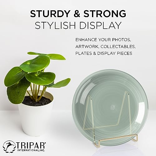 TRIPAR Square Metal Wire Stand, Brass Finish (4-Inch Depth) - Tabletop Easel Display - Handcrafted Edge Design For Sleek & Modern Look - Perfect for Books, Plates, Photos & More