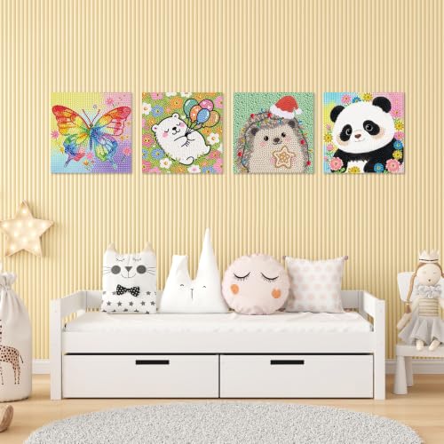 UiSdfuy Diamond Art Kits for Kids,Arts & Crafts for Kid Ages 8-12,Diamond Art for Kids,Gem Art Diamond Painting 6" X 6" - color: Panda, Butterfly, Hedgehog, Bear
