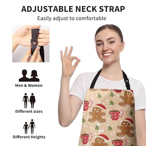 Cute Gingerbread Aprons for Adults - Christmas Baking Aprons with Two Pockets and Adjustable Strap for Cooking, Crafting, Sewing - color: Gingerbread Man