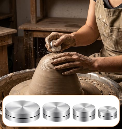 4 Pcs Pottery Trimming Tools, 4 Size Metal Trimming Tools Pottery Clay Spinner Set for Potters & Ceramic Artists, Smooth Rotary Trimmings (Silver, 1.5/1.2/1.0/0.8 Inch)