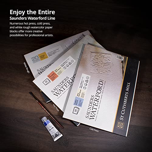 St. Cuthberts Mill Saunders Watercolor Paper Block - 20x14-inch White 100% Cotton - 20 Sheets of 140lb Rough for Gouache Ink Acrylic Charcoal and More
