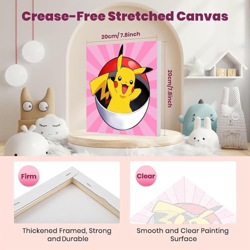 4 Pack Cartoon Paint by Numbers for Kids with Framed Canvas - Wooden Easel - color: MT11763+MT11764+MT11765+MT11766