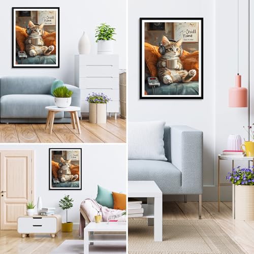 MXJSUA Relax Cat Diamond Painting Kits for Adults, 5D Cat Diamond Art Kits for Beginners, DIY Full Drill Crystal Gem Painting Kits for Home Wall Decor 12x16 Inch - color: Animals-01