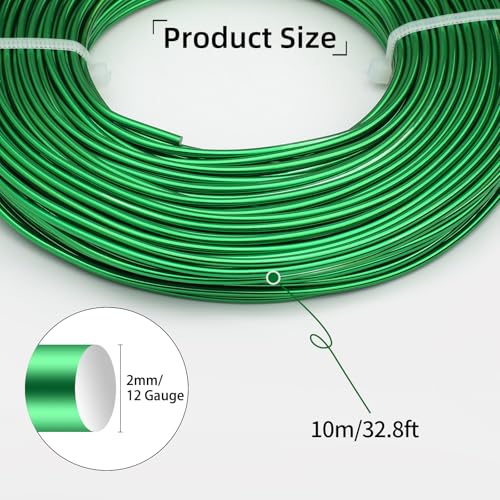 12 Gauge Aluminum Craft Wire for Jewelry Making, 32.8FT Bendable Metal Wirefor Bonsai Armature(Grass Green) - color: Grass Green