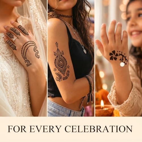 Koogel 18 Sheets 97PCS Henna Tattoo Stencil Kit, Reusable Mehndi Templates | for Bridal Mehndi & Music Festivals — Indian Wedding, Bachelorette Party, Summer Body Art, Women Girls Kids - color: Black1