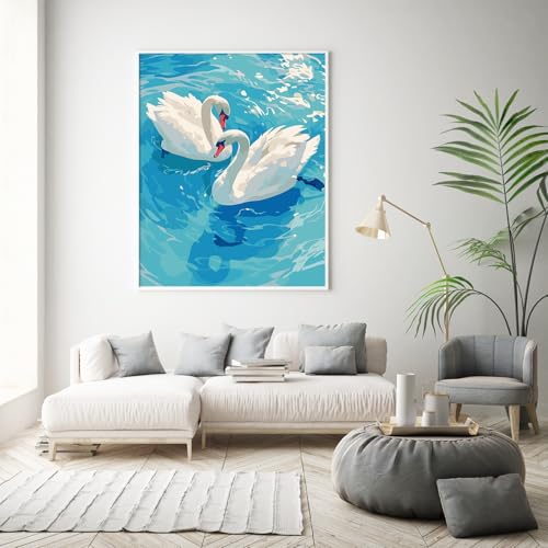 Possoco Paint by Numbers Kit for Adults Beginner, Pure Swan Easy Adult Paint by Number Kits on Canvas, DIY Acrylic Watercolor Oil Paint by Number for Adults Teens for Home Decor Gift 16x20 Inch - color: DG-OP-Swans-4050