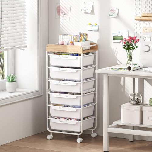 SYKIARIOL 6 Drawer Rolling Cart for Craft Storage,Utility Drawer Cart,White - color: White, size: 6-Drawer