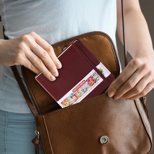 5x5 Pocket Sketch Book,80gsm Hardcover Art Sketchbook for Drawing Journal - color: PU Cover-5x5in-Dark Red
