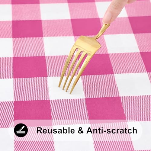 Smiry 4 Foot Picnic Table Cloth, Flannel Backed Fitted Vinyl tablecloths | Waterproof Elastic Rectangle Tablecloth ,Buffalo Plaid Table Covers for Dining, Camping (Hot Pink and White, 24" x 48") - color: Hot Pink and White, size: 48" x 24" (Rectangular)