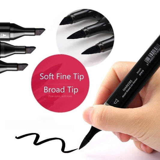6 Pack Black Alcohol Markers, Double Tipped Soft Brush & Chisel Art Markers - color: Black