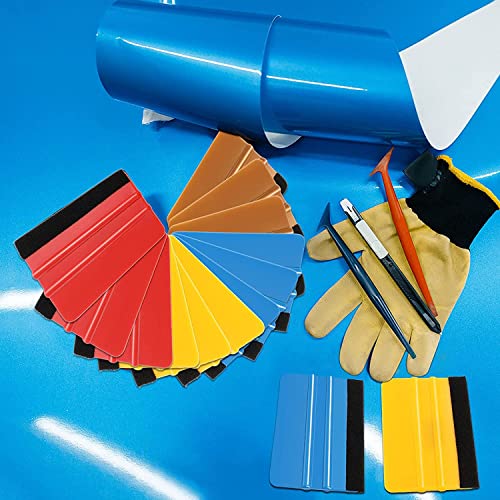 Frienda 12 Pieces Plastic Felt Edge Squeegee Tool Vinyl 4 Inch Felt Squeegee Applicator Tool Scraper Tool with Soft Cloth for Car Vinyl Wrap, Window Tint, Wallpaper, Decal Sticker