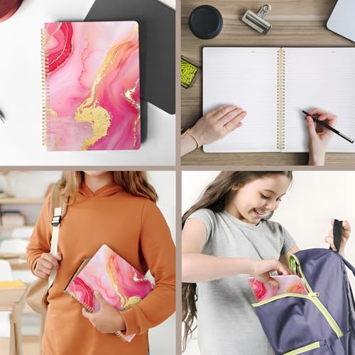 Cute Spiral Notebook journal A4 Aesthetic Pretty Design for Women Girls Kawaii with Pocket, 8.5 x 11 inch, Lined, Marble - color: Pink Marble, style: Lined