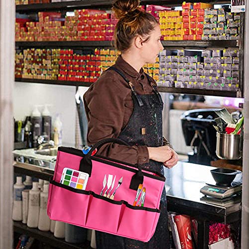 ZKOO Craft Organizer Tote Bag, Portable Art Supply Storage Caddy with 6 Pockets & Removable Divider, Multi-Purpose Teacher Bag for Sewing, Scrapbooking, Office & Travel - Pink, Small - color: Pink, size: Small