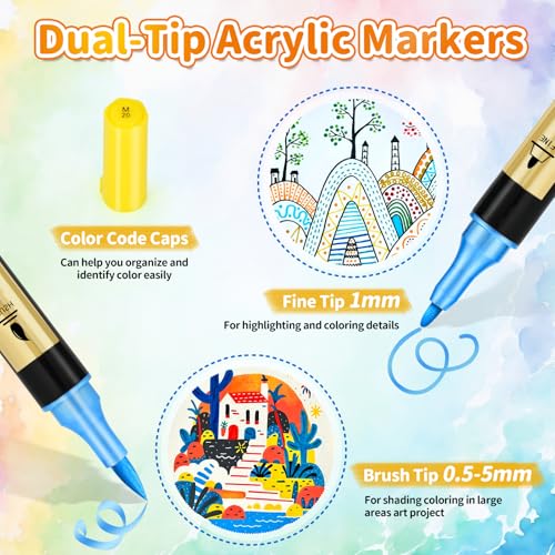 IVSUN 30 Metallic & 30 Regular Colors Dual Tip Acrylic Paint Markers - color: 60 colors (30 metallic, 30 regular)