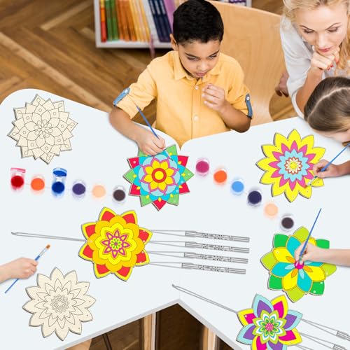 Silipull 24 Sets Lotus Mandala Wood Wind Chime Kit for Kids | Unfinished Wooden Chimes with Paints, Color Your Own Designs, School Projects, Party Crafts, Home Hanging Ornaments - style: Lotus