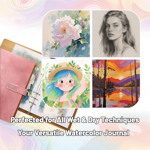 Professional Watercolor Sketchbook with 6-Ring Binder, 20 Sheets 300GSM/140lb 100% Cotton Acid-Free Cold Press Paper, 9.25" x 6.3" Textured Art Journal for Artists, Students & Adults (Brown) - color: Brown