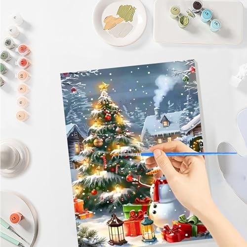 SENQAO Christmas Paint by Numbers for Adults Framed, Snowman Christmas Tree Adults' Paint-by-Number Kits, Adult Paint by Number Kits on Canvas,Acrylic Number Painting for Home Decor, 8x12in - color: snowman - 01