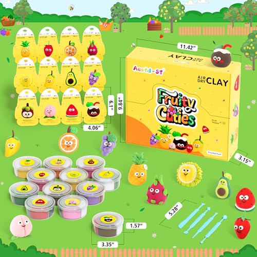 Aestd-ST Air Dry Clay Kit - Fruit Theme, Modeling Clay for Kids | DIY Magic Clay with Tools and Tutorials, 12 Boxes Molding Clay, Ultra Light, Soft & Non-Sticky, Arts and Crafts Gift for Kids - color: Fruit Theme