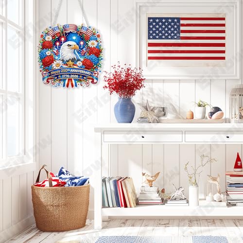 Eiflow 250th Anniversary Diamond Art Hanging Kit for Adults, DIY Diamonds Painting Door Hanger Board Kit 4th of July, Acrylic Crystal Diamond Art Painting Pendant Ornament (Ealge) - color: Ealge