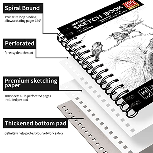 FIXSMITH 5.5"X8.5" Sketch Book, 200 Sheets(68 lb/100gsm) Sketchbook,2 Pack | Acid Free Drawing Paper | Spiral Bound Artist Sketch Pad | for Kids, Beginners, Artists & Professionals | Bright White - color: Black, size: 5.5"x8.5"-2 Pack