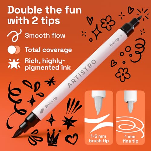 ARTISTRO Acrylic Paint Pens – Dual Tip Markers – Brush & Fine Tip Paint Pens for Calligraphy, Crafts, Greeting Cards, Ornament Decor, DIY Art (Black&White) - color: Black&White