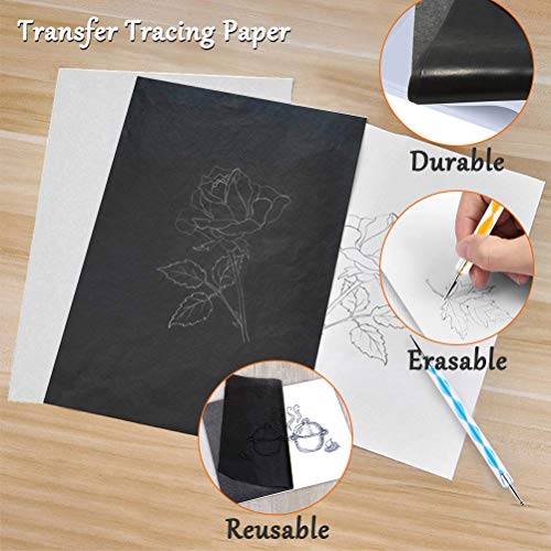 100 Sheets Tracing Paper,Carbon Graphite Transfer Paper with 5 Pieces Embossing Styluses Stylus Dotting Tools for Wood,Paper,Canvas and Other Art Surfaces (8.3 x 11.7 inch,White/50Pcs,Black/50Pcs) - color: White, Black (100 Sheets)