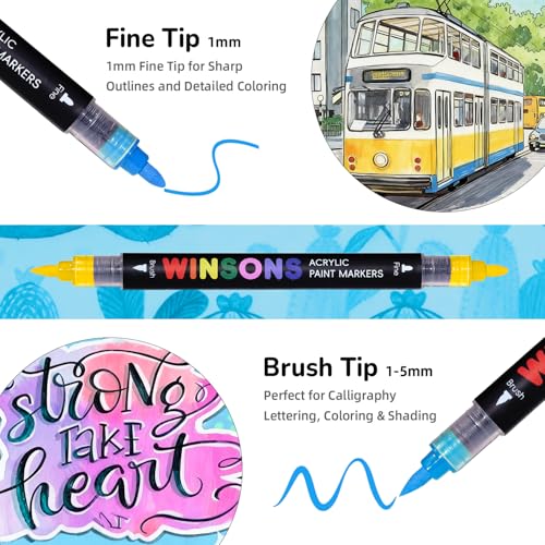 WINSONS 48 Colors Acrylic Paint Marker, Auto Ink-Flow Markers for Drawing, Illustration, Manga Coloring, Sketching Coloring Books - color: 48 Colors