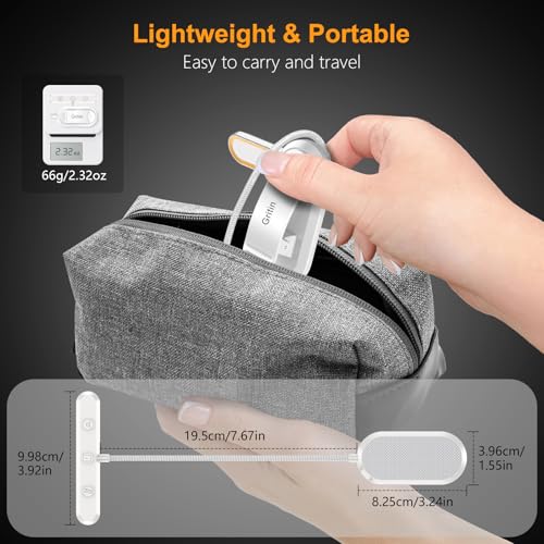 Gritin Rechargeable Book Light for Reading in Bed with 19 LED | Eye Caring 3 Color Temps, 5 Brightness Levels, Memory Function, 90 Hrs Runtime Flexible Goose Neck Clip on Light-White - color: White