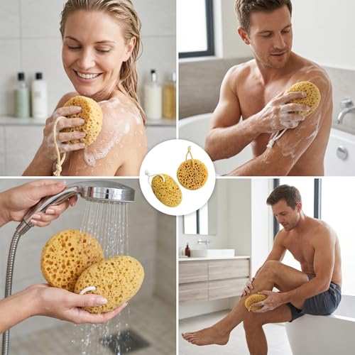 Sea Sponge, Natural Sea Sponges for Shower, 4-Piece Set with 2 Soft and Absorbent Bath Sponges for Gentle Skin Care and Daily Cleansing, Long-Lasting and Reusable Natural Sponges