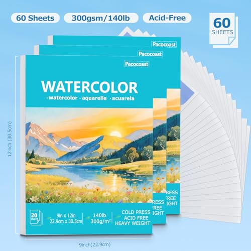 Pacocoast 9"x12" Cold Press Watercolor Paper Pad, 3Pack, Glue Bound, Teal - color: Teal, size: 9" x 12"(Pack of 3)