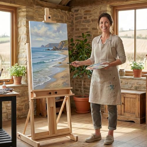 Falling in Art Large H-Frame Studio Easel for Painting, Holds up to 78'' - style: Natural