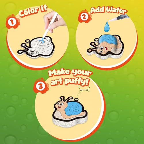 3D Art Kit Aqua Magic Puffs Animals, 15 Mess-Free Paint by Number Craft for Kids, DIY Coloring Kits,Christmas&Travel Gifts & Stocking Stuffer for Girls and Boys, Art Projects with Puff Markers - color: Aqua Magic Puffs- Animal