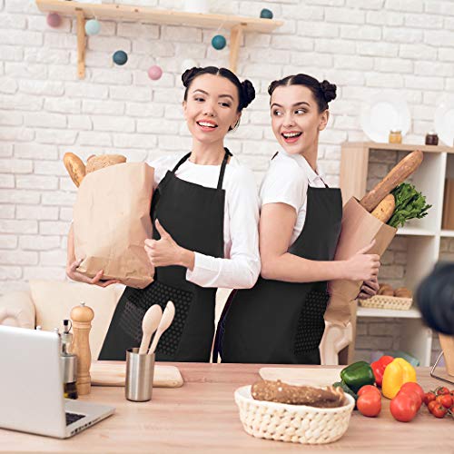 Total 6PCS Black Apron for Wowen Adult Unisex with 2 Pockets-Chef Cooking Baking Kitchen Restaurant Crafting Painting Party Aprons - color: Black