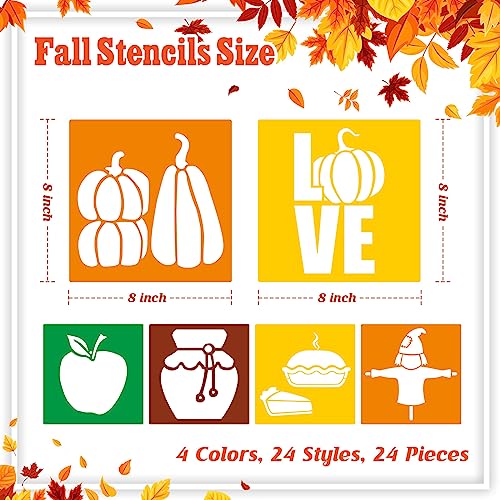 Henoyso 24 Pcs Fall Thanksgiving Stencil for Kids 8 Inch Reusable Templates | Plastic, Drawing Painting Templates, Autumn Pumpkin Maple Leaf, Yellow, Orange, Wood Paper Scrapbook, Wedding DIY Art Crafts - style: Fall Style