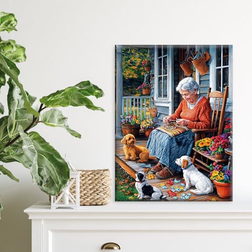 RICUVED Paint by Numbers Kit for Adults Beginners Framed with Wooden Easel, Grandmother and Dogs Adults' Paint-by-Number Kits on Canvas, DIY Easy Acrylic Oil Painting by Numbers for Home Decor, 8x12in - color: OMS057