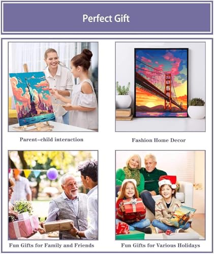 6 Pack Framed Paint by Numbers Kit for Adults Beginners with Wooden Easel,Scenery-Cityscape Easy Adults' Paint-by-Number Kits with Frame,DIY Number Painting Adults for Decor Present 8x12 inch