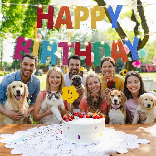 TaoBary 112 Pcs DIY Banner Letters Kit with Numbers,Rainbow | 107 Glitter Letters Numbers with Rope and Needle, Reusable for Birthday, Halloween, Christmas, Wedding, Valentine Decor - color: Rainbow