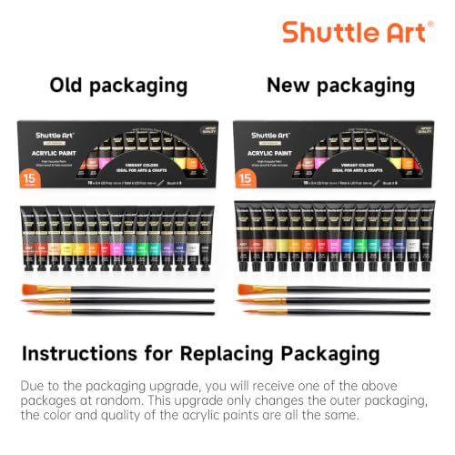 Shuttle Art Acrylic Paint Set, 15 x 12ml Tubes Artist Quality Non Toxic Rich Pigments Colors Perfect for Kids Adults Beginners Artists Painting on Canvas Wood Clay Fabric Ceramic Crafts