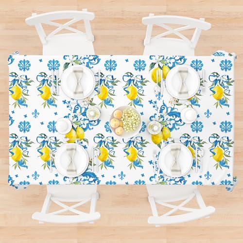 1Pc Blue and White Porcelain Lemon Party Plastic Tablecloth 54 x 87 Inch Long Table Cover, Chinese Style Classical Party Tablecover for Summer Baby Shower Birthday Dinner Picnic Kitchen Event - color: Blue and White Porcelain Lemon