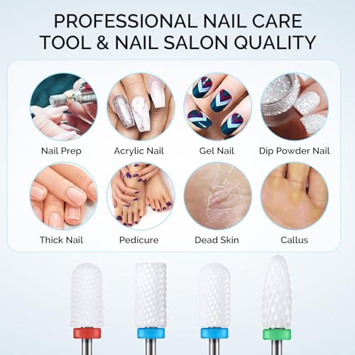 MelodySusie Ceramic Nail Drill Bits Set, 3/32'' (2.35mm) Professional Acrylic Nail File Drill Bit for Manicure Pedicure Cuticle Gel Nail Polishing 4 Pcs - color: 1 Coarse, 2 Medium and 1 Fine, size: 4 Pcs