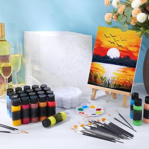 Sherr 24 Pcs Pre Drawn Canvas for Painting Adult Pre Printed Canvas Bulk Sip and Paint Kit Stretched Panels Paint Set for Theme Valentine Painting Night Party Favor(Scenery,8 x 10 Inch) - size: 8 x 10 Inch, style: Scenery