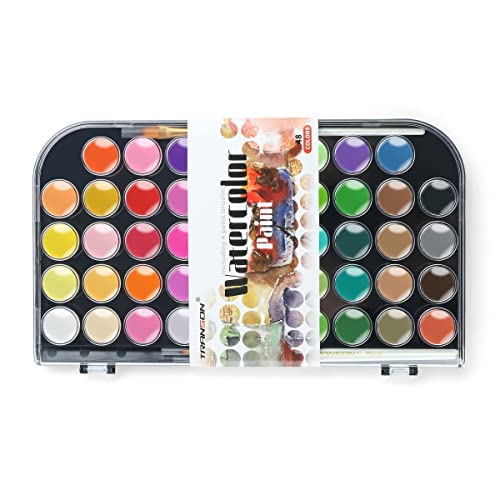 TRANSON 48 Colors Watercolor Paint Set with 4pcs Paint Brushes and 1pcs Water Brush Pen for Adults, Beginners and Artists