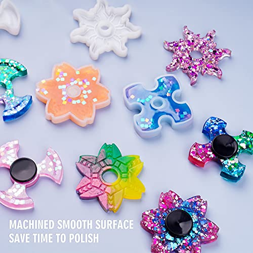 NiArt Fidget Spinner Silicone Resin Mold Kit, 4 Molds, 10 Bearings Set | 4 Unique Designs For Epoxy UV Resin Casting, DIY Stress Relief Toys, Crafts & Gifts For Kids And Adults, Make 10 Spinners - size: 4 Molds (C) + 10 BLACK Bearings
