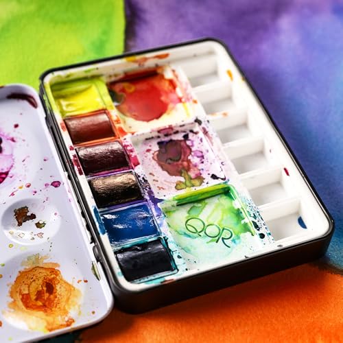 QoR Intensity Half Pan Set by GOLDEN, 6 Half Pan Watercolors, Professional Watercolor Paint Set