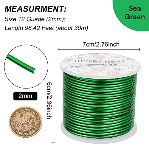 BENECREAT 12 Gauge 100FT Green Aluminum Wire Anodized Jewelry Craft Making Beading Floral Colored Wire for Sculpting Model Making, Floral Plant Gardening, Halloween Christmas Decor - color: Green, size: 12 Gauge