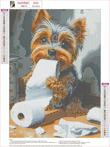 MXJSUA DIY Diamond Painting Kits for Adults, Yorkshire Terrier Dog Diamond Gem Art Painting for Beginners, Diamond Picture with Full Round Drill Dots Craft Set Gift, 12x16 Inch - color: Animals-07